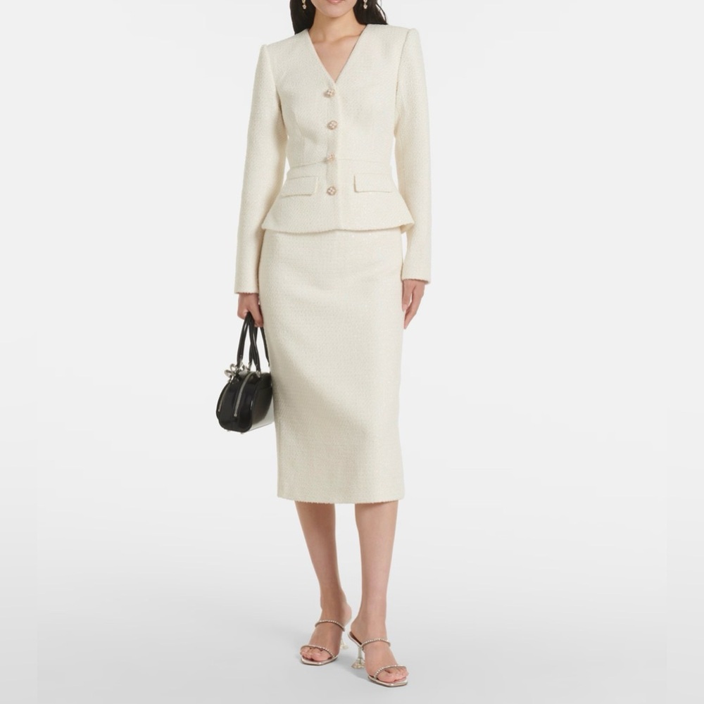Self-Portrait Cream Tinsel Boucle Midi Dress